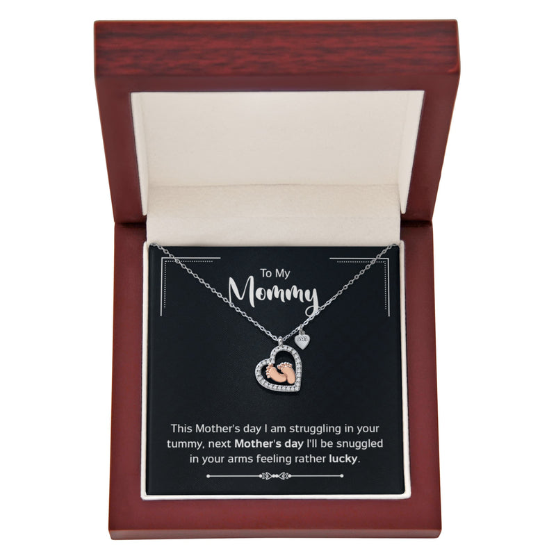 To My Mommy Baby Feet Heart Necklace